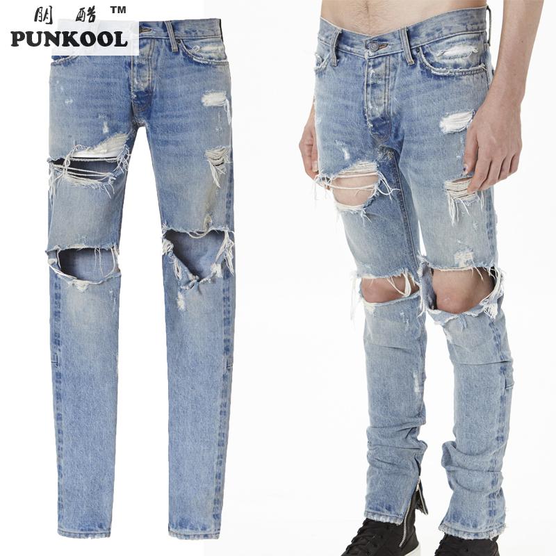 하나님 께서 남자의 PUNKOOL 베스트 버전 두려움은 청바지 남성 식서 지퍼 스키니 슬림 피트 저스틴 빈티지 데님 찢어진 파괴 찢어진/PUNKOOL Best Version Fear Of God Men Ripped Jeans Men Selvedge Zipper